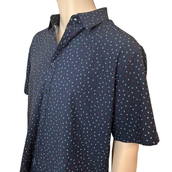 Rugby University Shirt Button Front Short Sleeve Nautical theme Anchors - Picture 5 of 10